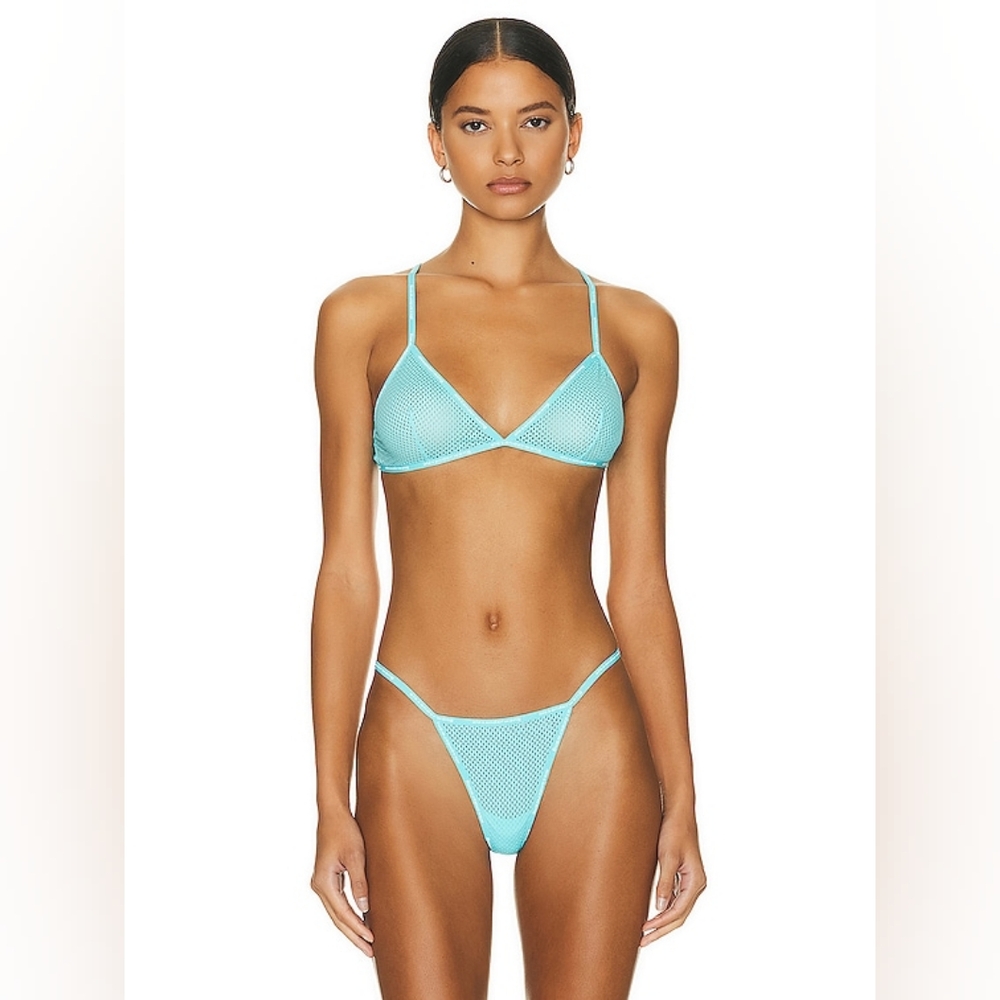 Alexander Wang White Semi-Sheer Triangle Bra In Fluro Cyan